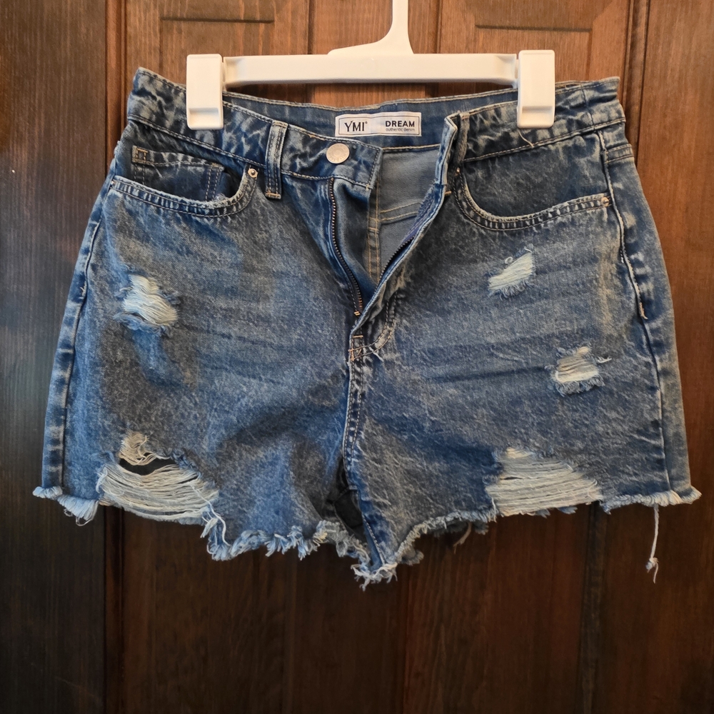 YMI Blue Distressed Jean Shorts Frayed Hem Juniors 11/30